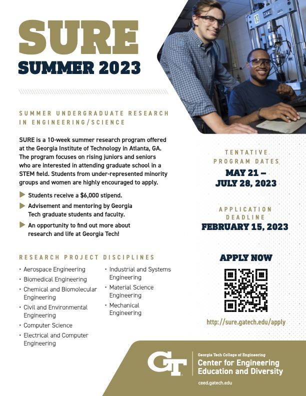 A flyer brochure describing SURE Summer 2023, full text available in PDF download.